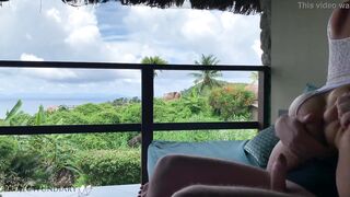 rod bouncing on a public balcony on honeymoon in paradise, projectfundiary