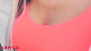 Sexy playgirl Lara Frost on a walk