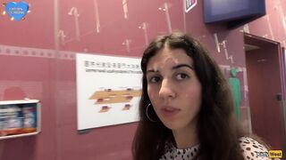 Eager CUMWALK in Large AIRPORT Full of People Risky Public Oral