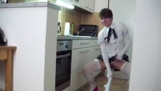 Youthful hot shy maid screws and sucks her boss in the kitchen