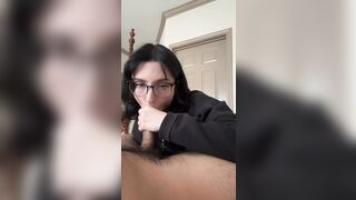 Cute nerdy white hotty sucks boyfriends ramrod then gets rewarded with backshots and cream pie