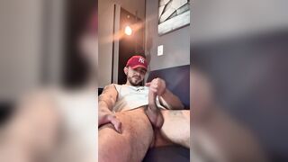 Youthful guy with biggest dick takes out a large explosion of cum