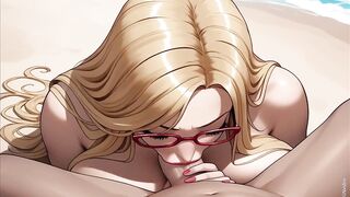 Sexy golden-haired oral pleasure on beach (Ai animation)