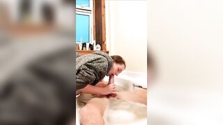 Stroking dad's 9 inch huge ramrod whilst this guy washroom