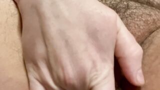 Masturbating my wet little tdick and moist snatch closeup making myself groan and cum