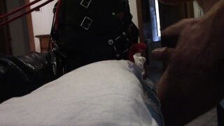 A close view of my wife taking my rod down her mouth with a lip open throat gag