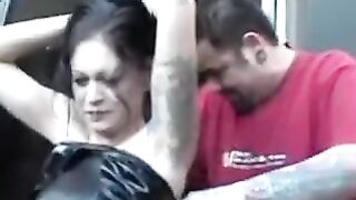 Redhead smoker tries out latex behind the scenes