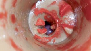 The camera inside the unfathomable twat toy records a massive spunk flow with a stuck fucking-rubber 4k