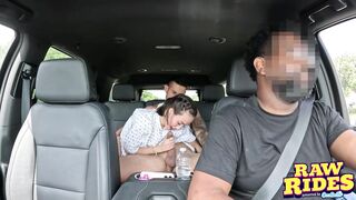 Slender Tiny Brunette hair With Dog Cone Gets Screwed In Pool Ride Share