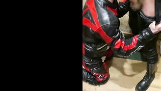 Homosexual Biker sucks large dong by Leather Chaps