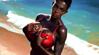 4K 100% AI Generated CG Soft Looping PMV – Giant Butt Black Gentle Beach Twerk: Bikini Ass Shaking for Endless Loops