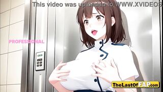 “U’re Hired If U Take My Load” – Hot Elevator Attendant Bounces on Rod & Gets Filled in Stuck Elevator – Uncensored AI Manga