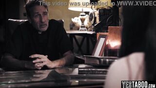 Large titties cheating cougar gets manipulated and pounded by lewd older priest