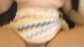 Thick shaggy brunette hair amateur bounces on a penis