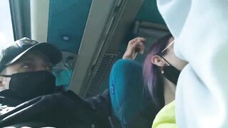 Oral-job and screwing with creampie in public service bus - BlakeProductions