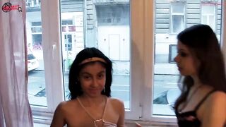 2 good  have sex by the window so people could have a fun the view