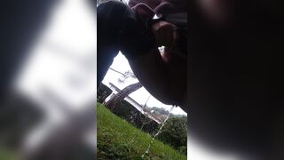 Little snatch urinate Bizarre in the street watched by