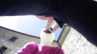 Laura on Heels amateur 2021 on pink outfit in outdoor oral pleasure and masked oral-job creampie