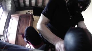 Laura on Heels amateur 2021 on stocking and red high heels bound up and roughly banged on the daybed