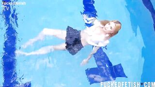 Hot slim golden-haired School pool fresh scene w48