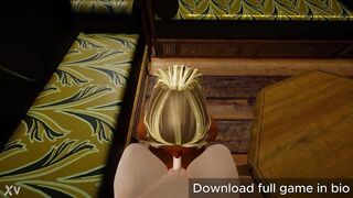 Hawt ebony golden-haired woman with large boobs and large butt sucks a white weenie on her knees - (U can upload full game in bio)