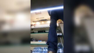 Naive hostess working in mini petticoat during winter