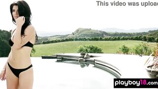 Beautiful all natural exposed sweetheart swimming outdoor