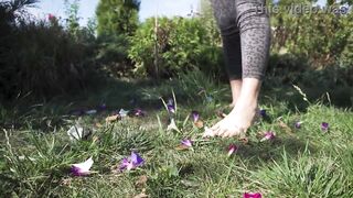 Hawt Feet With Lengthy Toes Crushing Flowers Outdoors