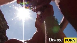 Pleasant brunette hair chick nailed hard in the booty