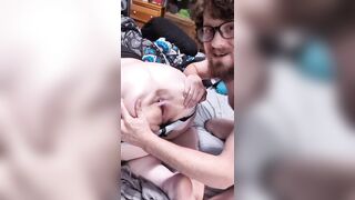 Cumdump farts out a load after showing off her large gape