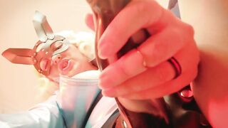 Thong-on JOI in rabbit mask and PVC coat - hot golden-haired mother I'd like to fuck ribald talk role play