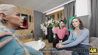 SWAP4K. A Sunday walk ended up as having a hawt gal with in our couch, it was her 1st trio