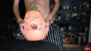 Wearing a Jack skeleton onesie, and screwing my jack-o-lantern sex tool! Pleased Halloween 2024