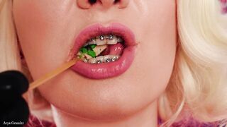 ASMR mukbang latex eating movie scene - in braces