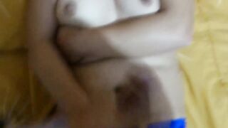 Large booty in jeans, I fondle her, this babe masturbates, and I cum on her titties