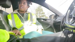 Flirty warehouse worker sucks her co-workers rod after work