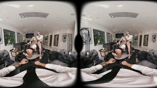 VR Bangers: 2 Sexy Flight Attendants Screw A Pilot In Excellent FFM Three-some - VR Porn