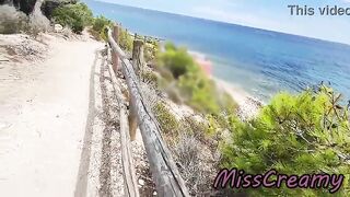 Exhibitionist Outdoor Amateur mother I'd like to fuck Touches and Sucks Large Rod on Nudity Beach public in Greece to voyeur with cum front people