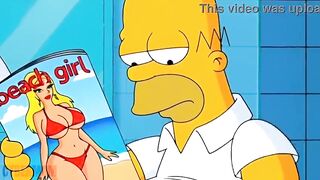 Married Housewife Cheats on Her Cuckold Spouse on a Pink Bed. Toon Parody Simpsons. Comics