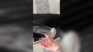 It's not interesting in nature's garb in the shower, but in a petticoat and blouse it's just right