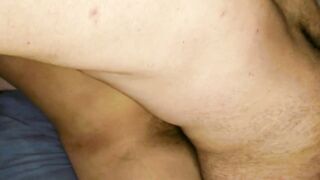 Spunk flow on my wife's hirsute cunt