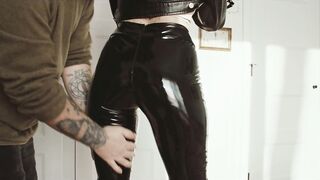 Oily Leather Leggings Thighjob - Cum on shiny butt - Onlyfans PPV preview