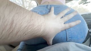 Sexy Brunette hair Large Butt in Constricted Jeans Grinding on Knob Public