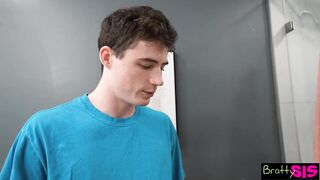 Nasty Brunette hair Sweetheart Nikki Nicole Slurps up Shy Stepbros Large Cock in Shower