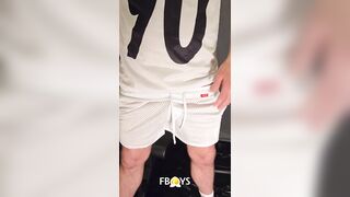 Slim twink with tiny jock in white socks, awaiting for hard screwing by mature dad