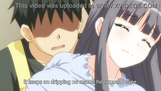 Anime chaps gets to play around 4 large breasty angels