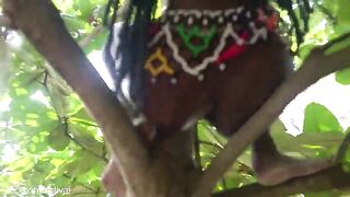 Slender Nigerian tribe gal masturbating on a tree