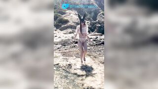 My glamorous eighteen y.o. step sis flashes her boobs. 1st time on public beach