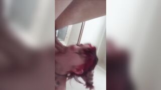 Deepthroating my boyfriends most good allies large weenie whilst this chab's in the shower