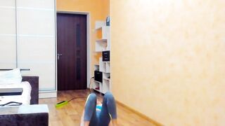 Gymnastics in sportwear and bare, boobs sucking, stripped walking